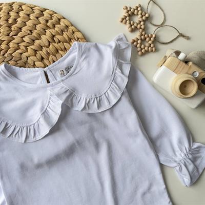 Uzun Kollu Bebe Yaka Tshırt Beyaz