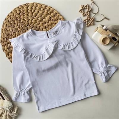 Uzun Kollu Bebe Yaka Tshırt Beyaz