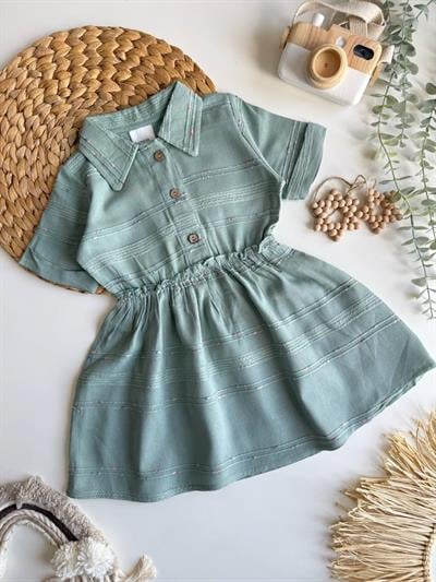 Yazlık Keten Desenli Elbise Çağla