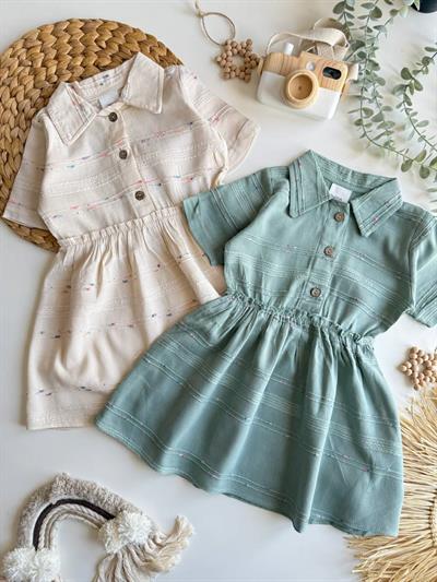 Yazlık Keten Desenli Elbise Çağla