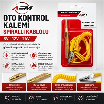 AEM Oto Kontrol Kalemi Spiral Kablolu 6-24V