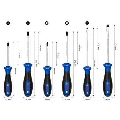BOSCH Düz ve Yıldız Uçlu Topaç Tornavida Takımı PH/PZ/SL 6 Parça