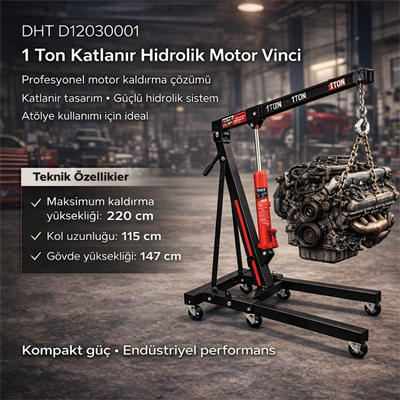 DHT D12030001 1 Ton Katlanır Hidrolik Vinç - Motor Kaldırma Caraskalı