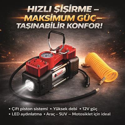 DHT D12070002 Çift Pistonlu Mini Araç Hava Kompresörü 12 V