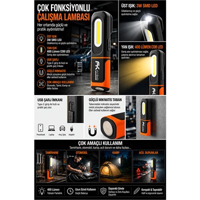 FRIKO Mıknatıslı Led Çalışma Lambası 400 Lümen