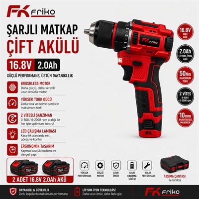 FRIKO Şarjlı Vidalama Çift Akülü 16.8V 2 Ah