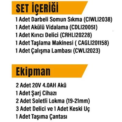 INGCO CKLI2019 Akülü Kombo 5Li Set (30 Parça Alet Seti Hediyeli)