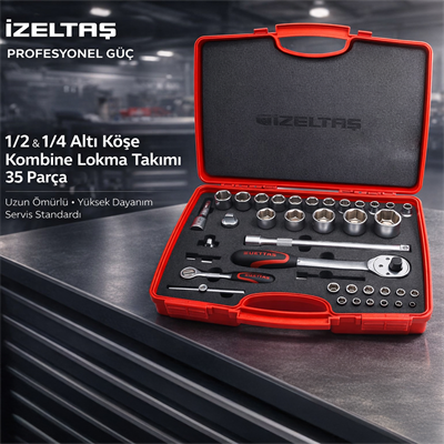 IZELTAS 1/2 - 1/4 Altı Köşe Kombine Lokma Takımı 35 Parça