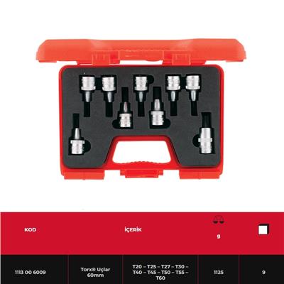 IZELTAS 1/2 Torx Uçlu Lokma Takımı 60 mm 9 Parça