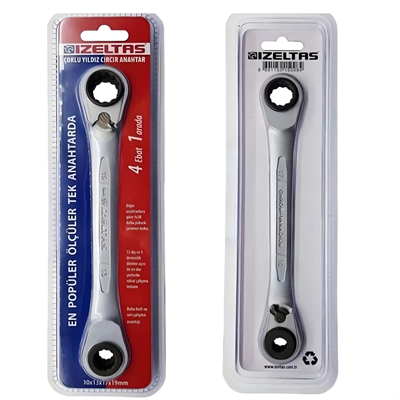 IZELTAS Çoklu Yıldız Cırcır Anahtar 10-13 + 17-19 mm