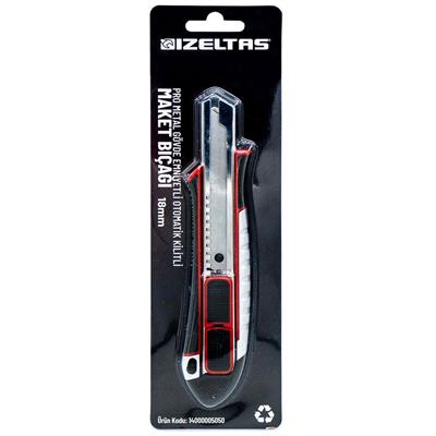 IZELTAS Pro Metal Gövde Emniyetli Otomatik Kilitli Maket Bıçağı 18 mm