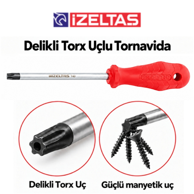 IZELTAS T30 Torx Uçlu Tornavida Delikli 125 mm