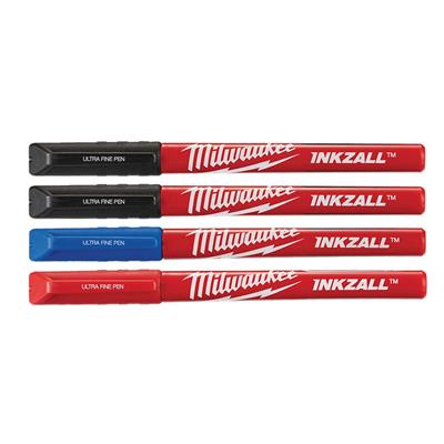 MILWAUKEE Inkzall Siyah Mavi Kırmızı Renkli İnce Uçlu Marker İşaretleme Kalemi 4 Adet