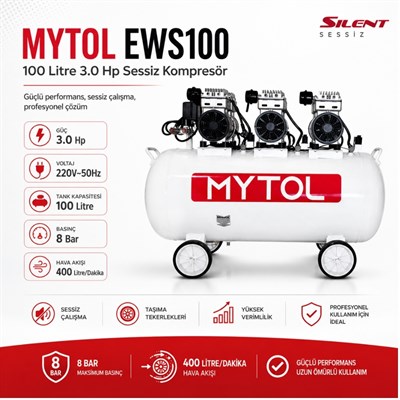 MYTOL 100 LT Sessiz Hava Kompresörü 3 HP - EWS100