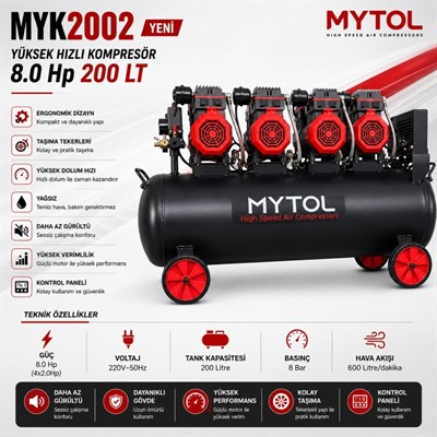 MYTOL 200 LT Hava Komprosörü Yüksek Hızlı 8 HP - MYK2002