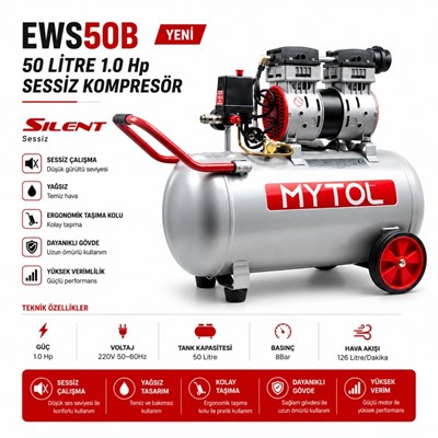 MYTOL 50 LT Sessiz Hava Kompresörü 1.0 HP - EWS50B