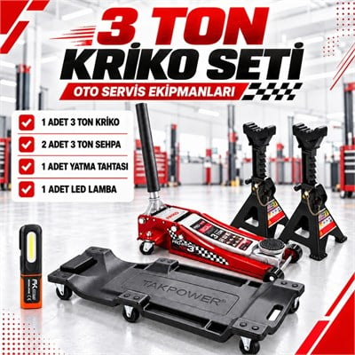 PRO 3 Ton Kriko, Araç Altı Sehpa ve Yatma Tahtası Seti
