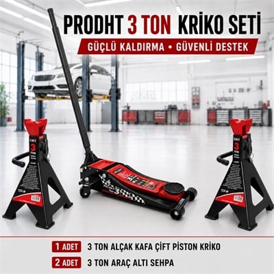 PRODHT 3 Ton Alçak Kafa Kriko ve Araç Altı Sehpa Seti