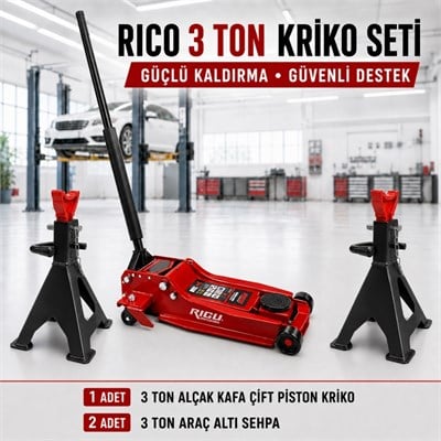 RICO 3 Ton Alçak Kriko ve Araç Altı Sehpa Seti
