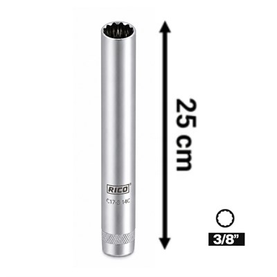 RICO 3/8 On İki Köşe Buji Lokması 14 mm Uzun 25 Cm