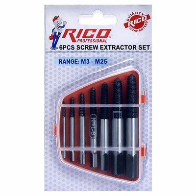 RICO Ters Kılavuz Kırılmış Vida Çivata Sökme Seti 6 Parça