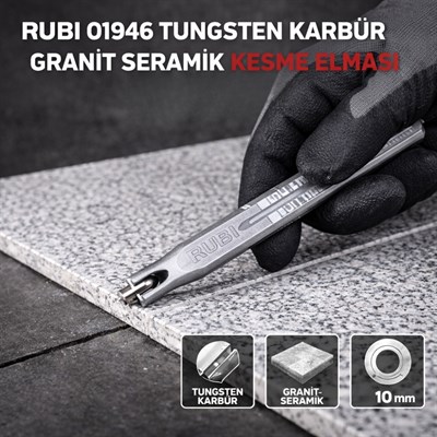 RUBİ 01946 Tungsten Karbür Granit Seramik Kesme Elması Saplı 10 mm