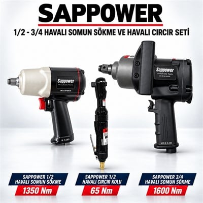 SAPPOWER 1/2 - 3/4 Havalı Somun Sökme ve Havalı Cırcır Seti