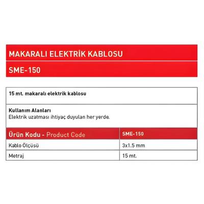 SAPPOWER Makaralı Elektirik Kablosu 3x1.5 15 Metre