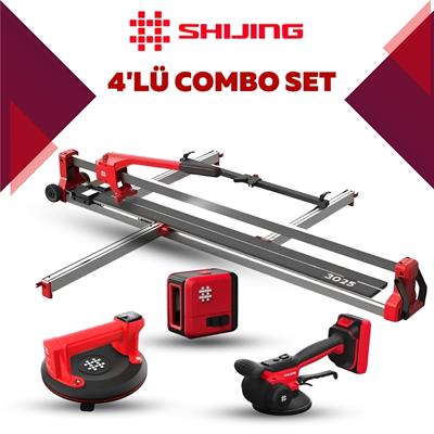 SHIJING TOOLS Manuel Kesici Dijital Vantuz Fayans Vibratörü ve Lazer Metre 4lü Pro Set