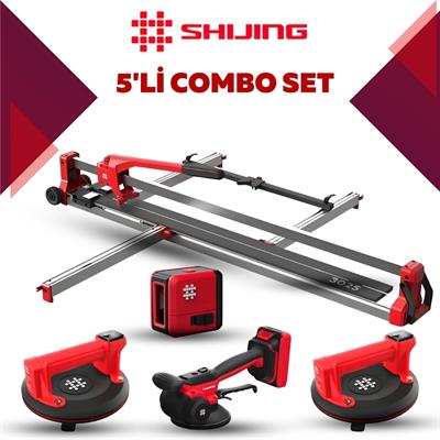 SHIJING TOOLS Manuel Kesici Dijital Vantuz Fayans Vibratörü ve Lazer Metre 5li Pro Set