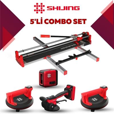 SHIJING TOOLS Manuel Kesici Dijital Vantuz Fayans Vibratörü ve Lazer Metre 5li Pro Set