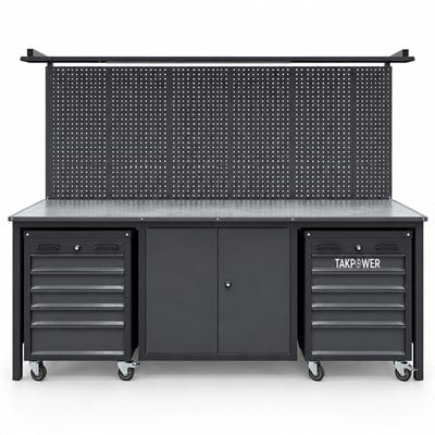 TAKPOWER 2.5 Metre Takım Tezgahı 2 Dolaplı + 2 Boş Takım Arabası