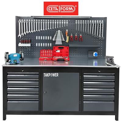 TAKPOWER 2 Metre CETA FORM Dolu Takım Tezgahı 10 Çekmeceli 1 Dolaplı Premium
