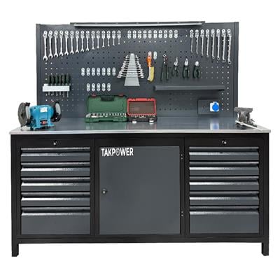 TAKPOWER 2 Metre Dolu Takım Tezgahı 10 Çekmeceli 1 Dolaplı Pro