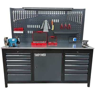 TAKPOWER 2 Metre Dolu Takım Tezgahı 10 Çekmeceli 1 Dolaplı Premium