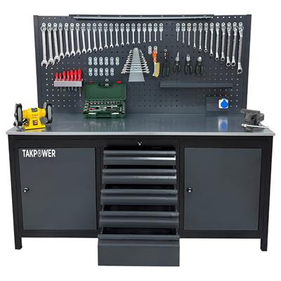 TAKPOWER 2 Metre Dolu Takım Tezgahı 5 Çekmeceli 2 Dolaplı Eko