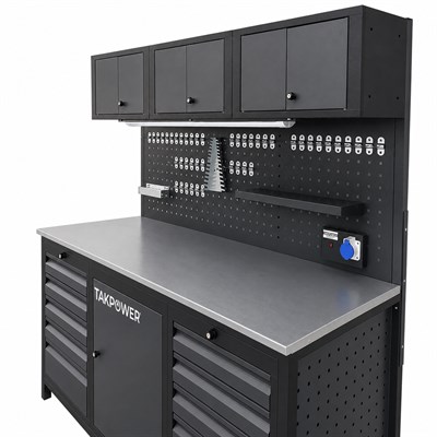 TAKPOWER 2 Metre Takım Tezgahı 10 Çekmeceli Üsten Dolaplı