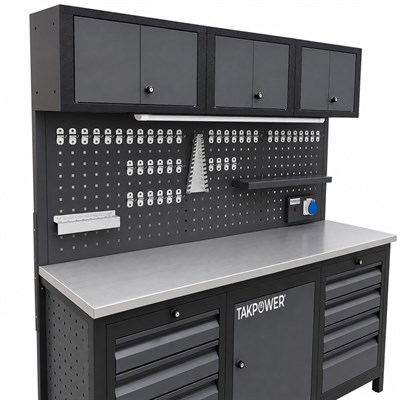 TAKPOWER 2 Metre Takım Tezgahı 10 Çekmeceli Üsten Dolaplı