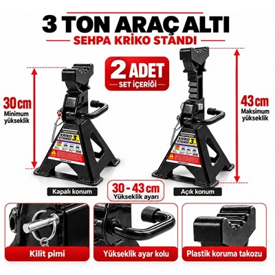 TAKPOWER 3 Ton Araç Altı Sehpa Kriko Standı 2 Adet