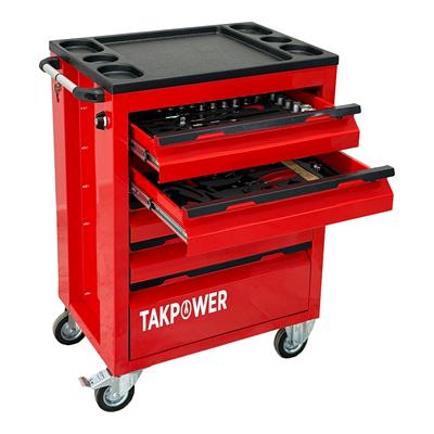 TAKPOWER 172 Parça Dolu Takım Arabası 5 Çekmeceli İzeltaş El Aletleri - Kırmızı