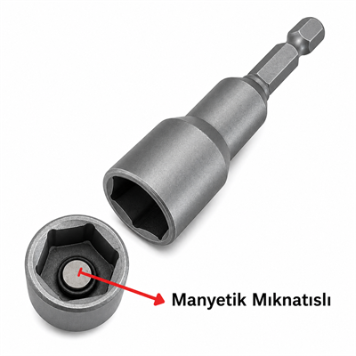 TOMAX Bits Saplı Manyetik Lokma Adaptörü HEX 10 × 45 mm