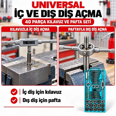 UNIVERSAL Kılavuz Diş Açma Pafta Seti 40 Parça