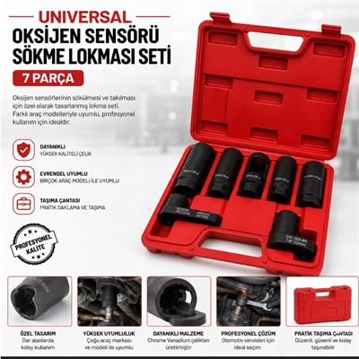 UNIVERSAL Oksijen Sensörü Sökme Lokması Seti 7 Parça