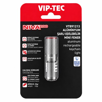VIP-TEC Alüminyum Şarj Edilebilir Mini Fener 25 Lümen