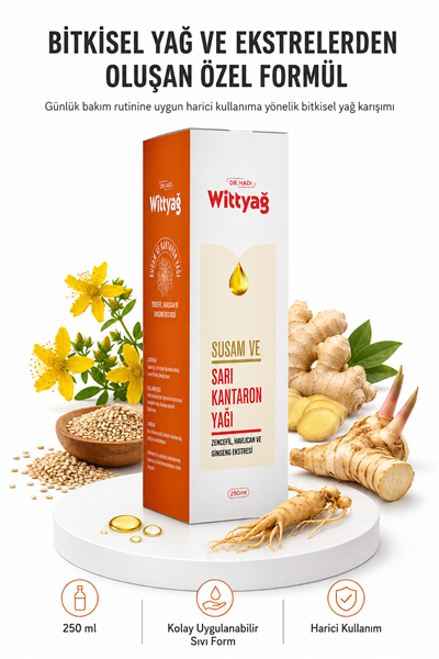 Wittyağ 250ml Bitkisel Masaj Yağı | Sarı Kantaron / Ginseng & Zencefil Ekstreli | Doğal Cilt Bakımı
