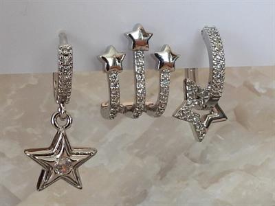 Zirkon Taşlı Çoklu Yıldız Model 3lü Set Çelik-YSX Küpe Silver