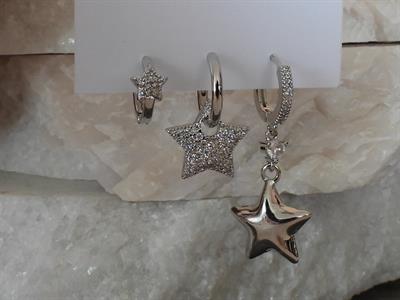 Zirkon Taşlı Yıldız 3lü Set Çelik-YSX Küpe Silver