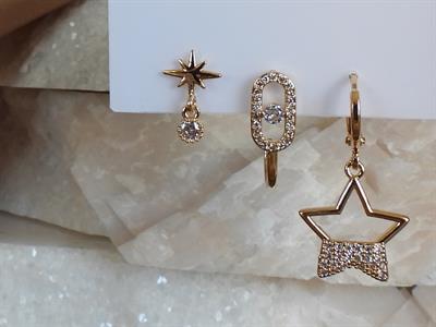 Zirkon Taşlı Yıldız 3lü Set Çelik-YSX Küpe Gold