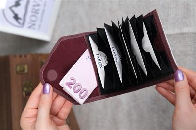 Akordiyon Hakiki Deri Kartlık Bordo 1048