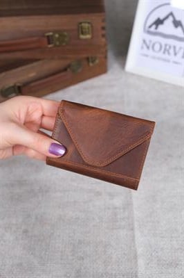 Akordiyon Hakiki Deri Kartlık Fındık Rengi 1048